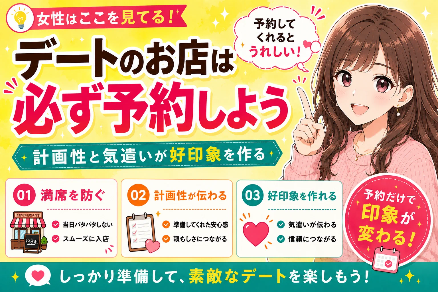 マッチングアプリのデートでお店を予約しない男性がNGな理由【予約で好印象を作る方法】