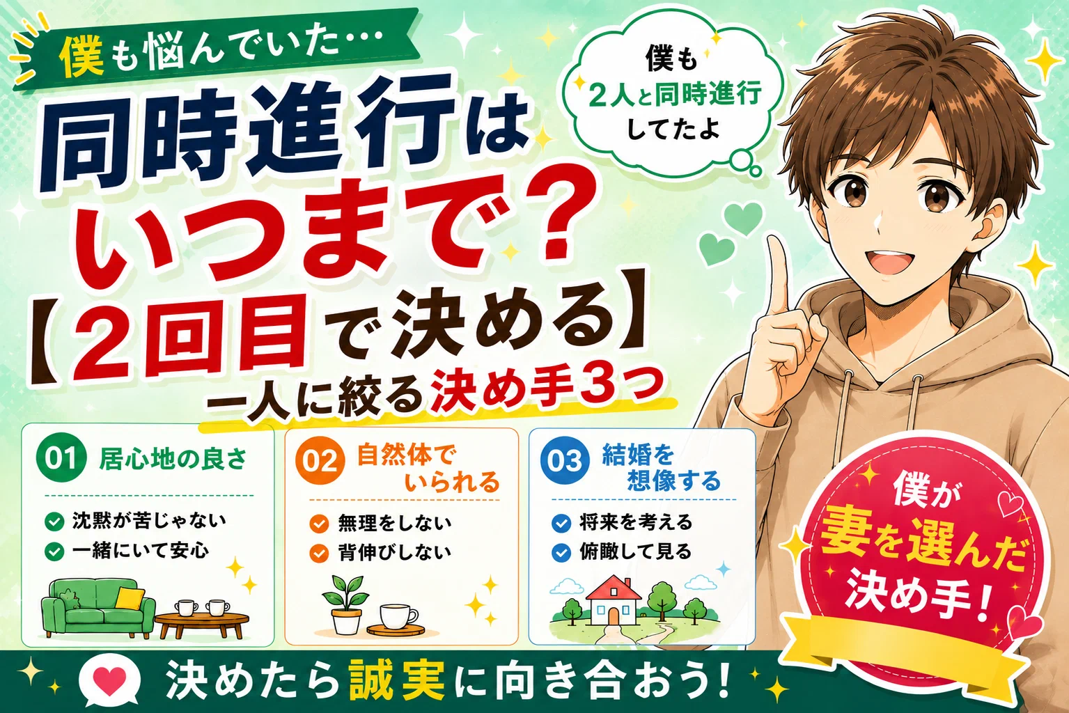 マッチングアプリの同時進行はいつまで？【2回目で決める】一人に絞る決め手を実体験から解説