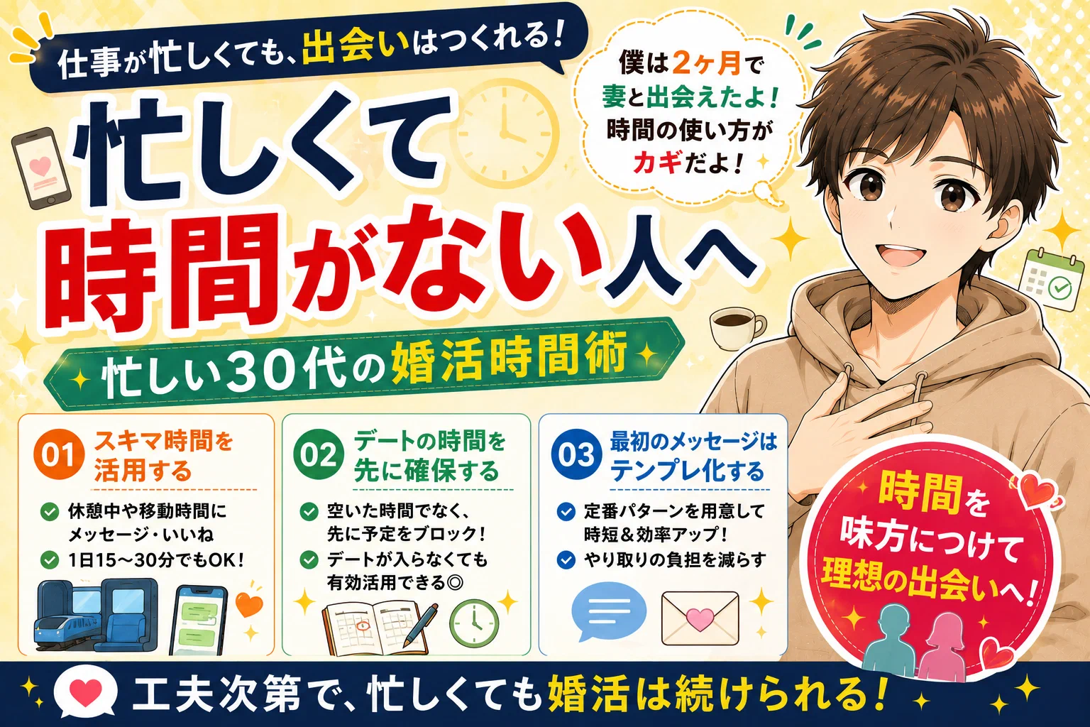 仕事が忙しくてマッチングアプリの時間がない人へ【忙しい30代の婚活時間術】
