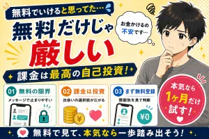 マッチングアプリは無料でいける？男性が課金すべきか実体験で解説