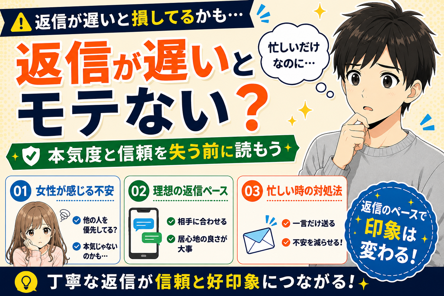 マッチングアプリで返信が遅い男性がモテない理由【本気度と信頼を失う前に読んで】