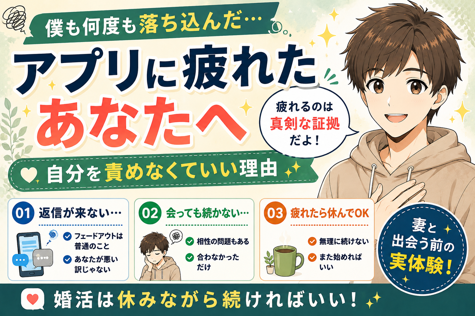 マッチングアプリに疲れたときの対処法【落ち込んでも自分を責めなくていい理由】