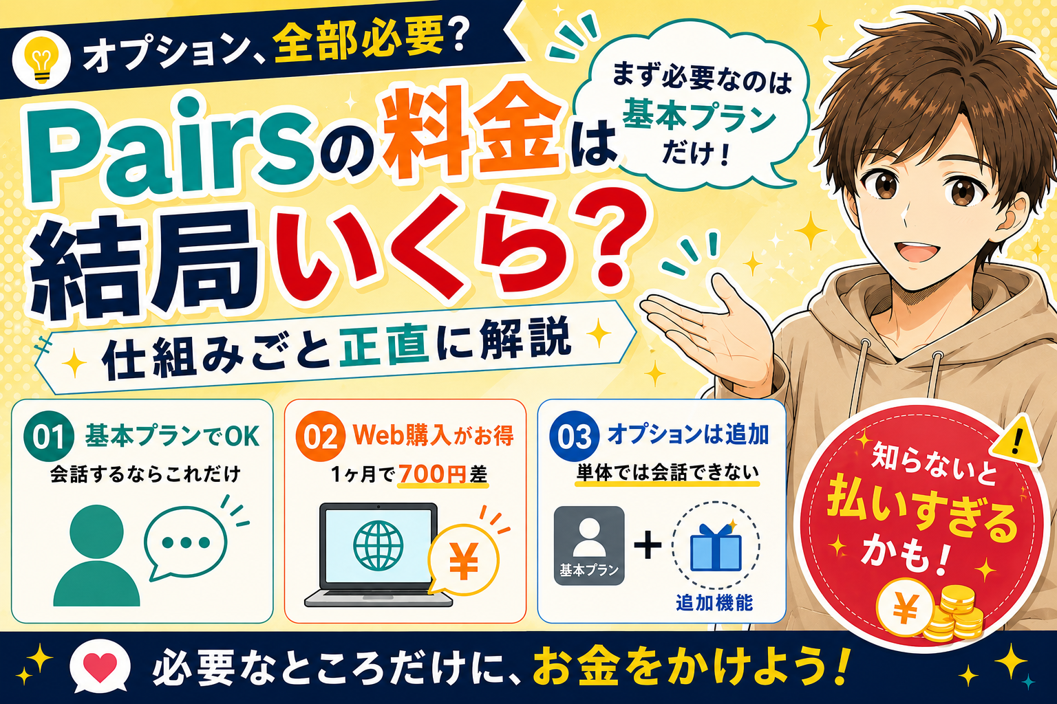 Pairs（ペアーズ）の料金は結局いくら？【Omiaiで妻と出会った僕が仕組みごと解説】